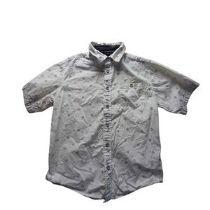 Distortion Boys White Blue Geometric Print Short Slv Button Down shirt Med 10-12